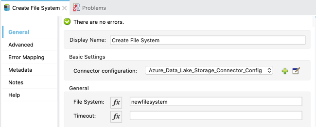 Create File System operation General properties tab