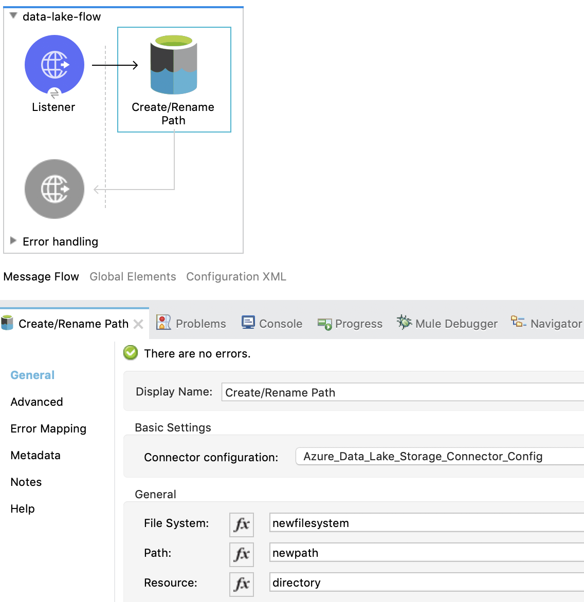 General properties configuration for Create/Rename Path operation