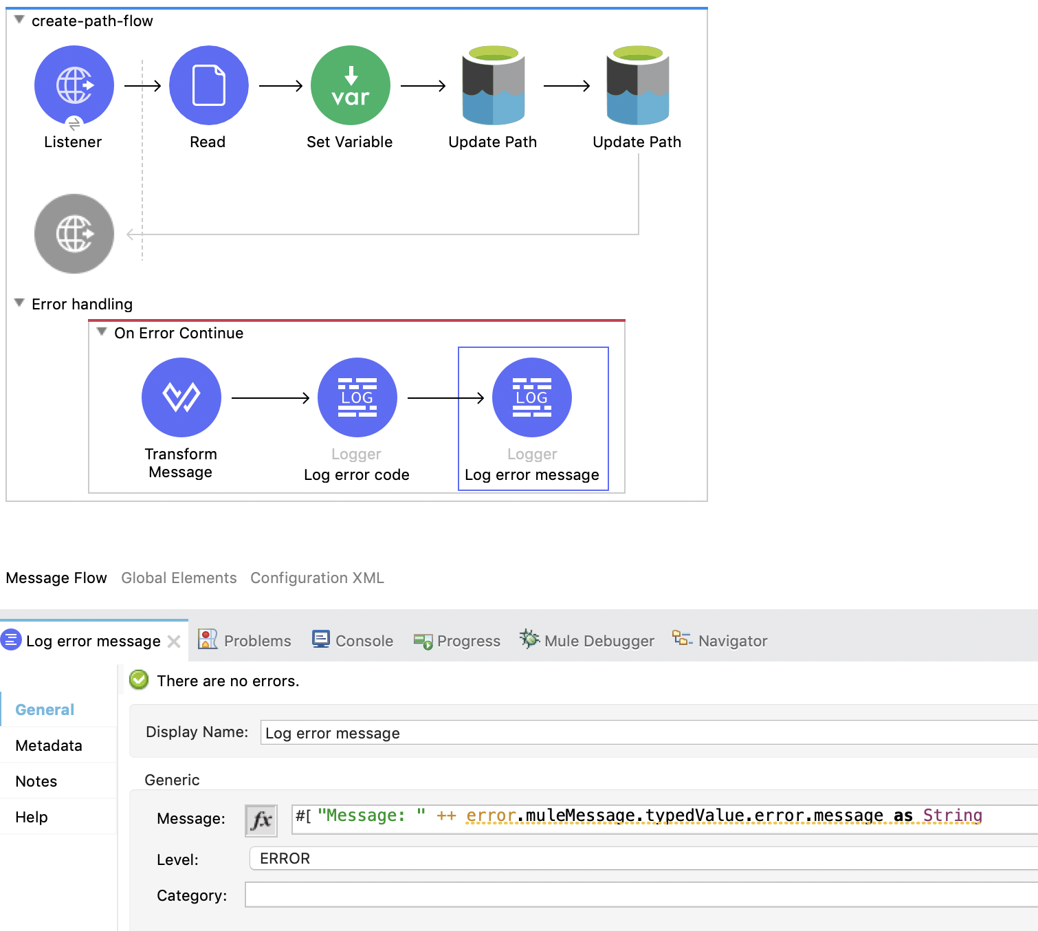 Expression to access the error message