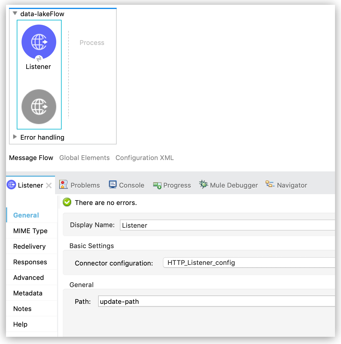 Listener General properties configuration