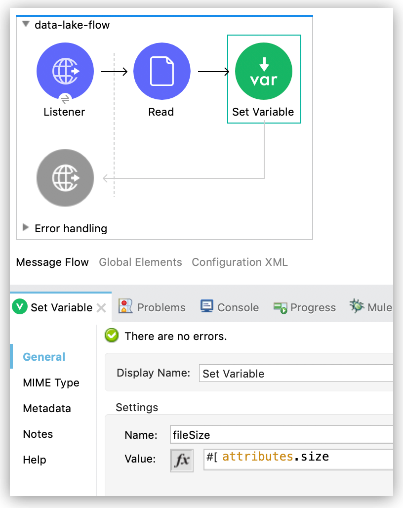 General properties configuration for the Set Variable component