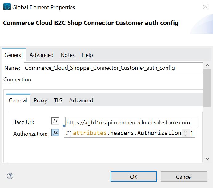Auth config global elements properties config window on General tab