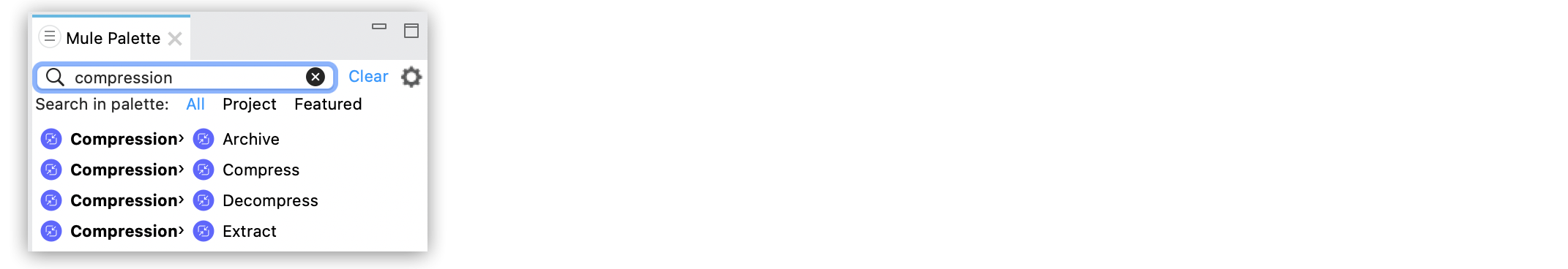 Compression module operations in Mule palette