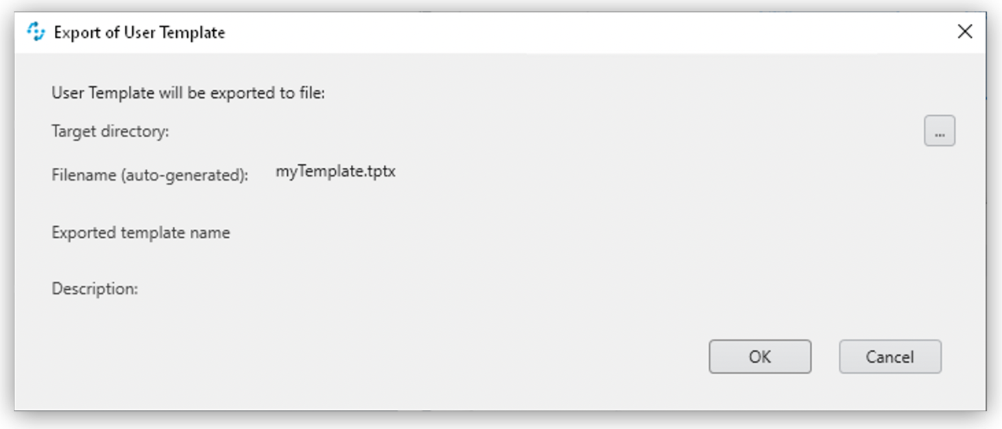 「Export template (テンプレートをエクスポート)」 ウィンドウ