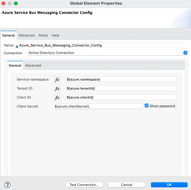 Authentication configuration of fields on the General tab