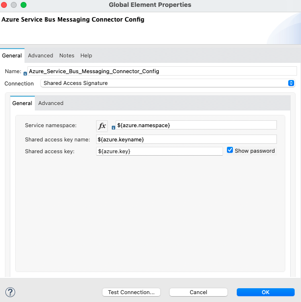 Authentication configuration of fields on the General tab
