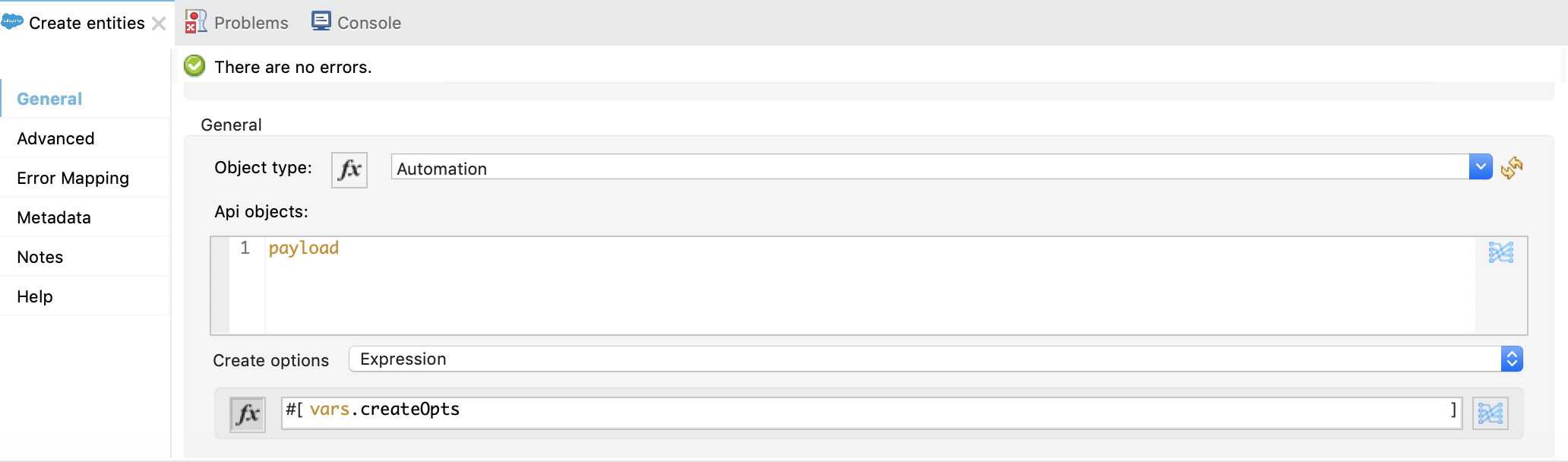 Create options field with value specified