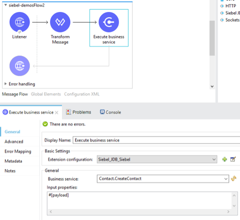 Execute business service operation properties window