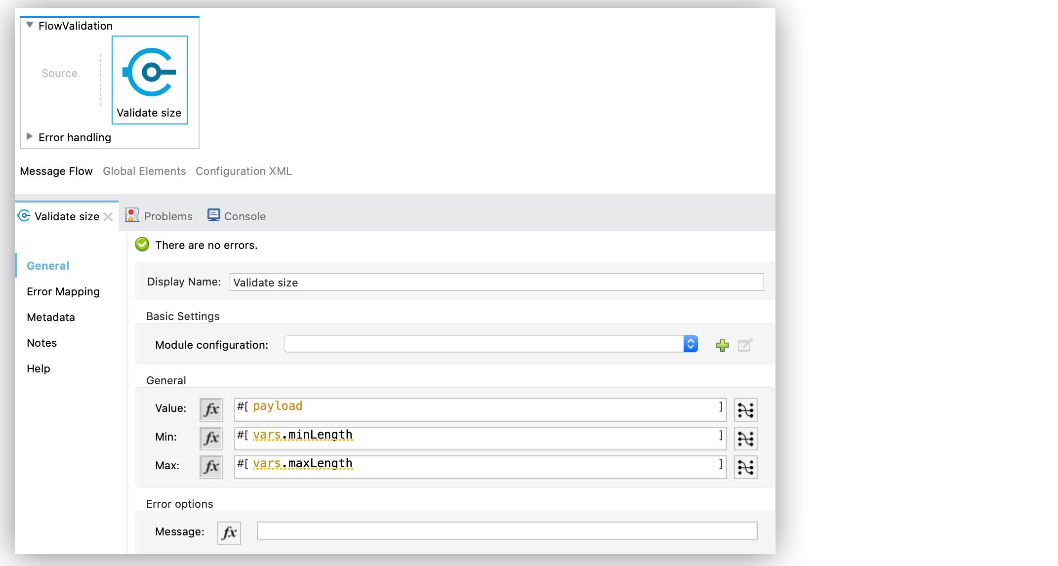 Validate size Configuration