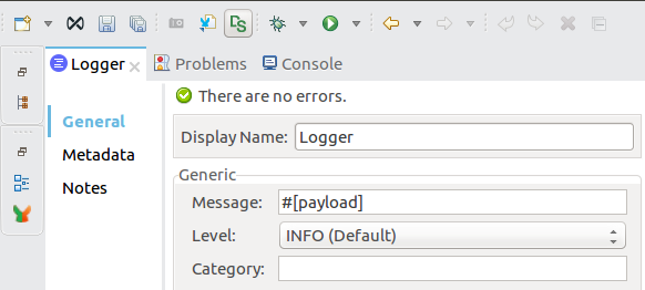 Logger properties window